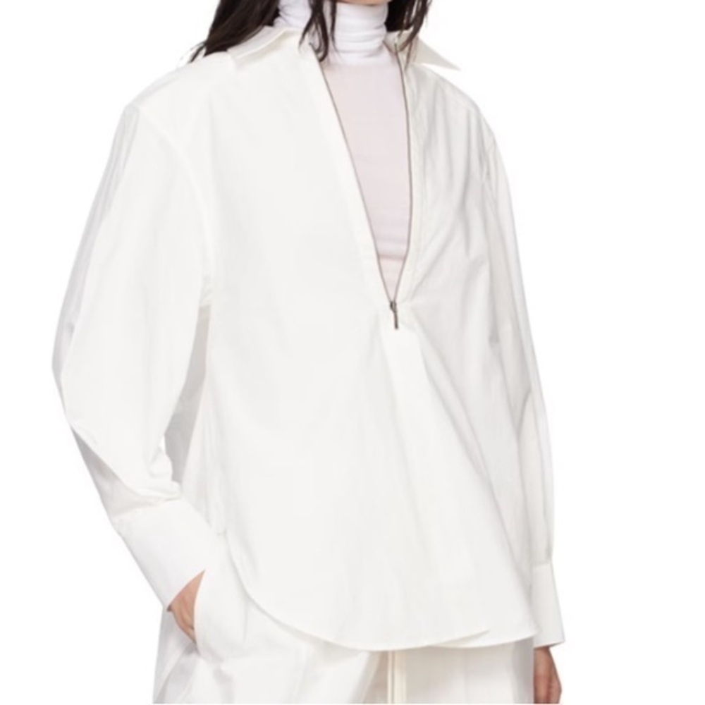 Selected Femme Selena 7/8 Crop Zipper Top Blouse M White NWT